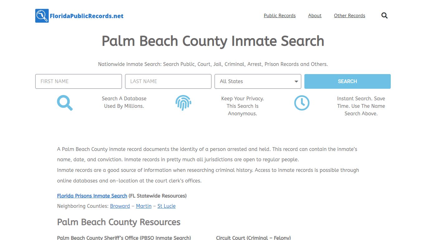 Palm Beach County Inmate Search - PBSO FL Current & Past Jail Records